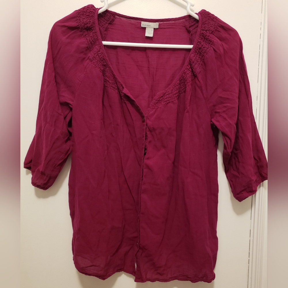 Old Navy Dark Pink 3/4 Sleeve Top, Size Small
